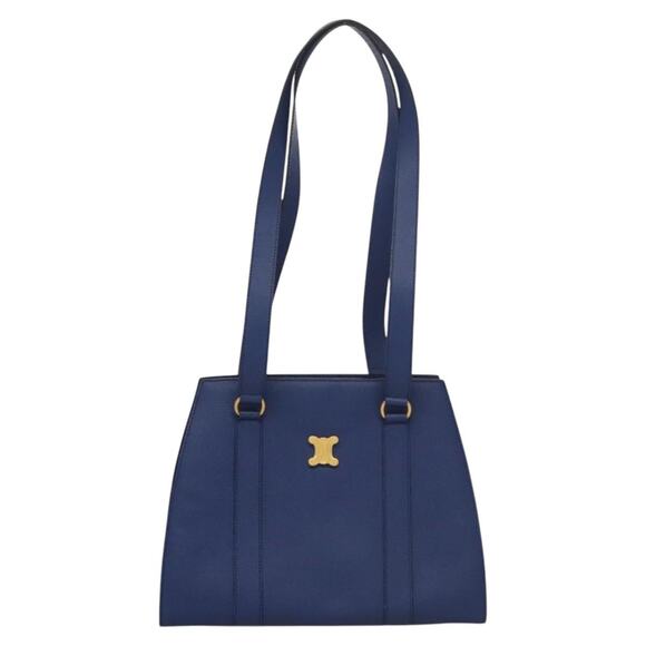 CELINE Shoulder Bag Leather Blue Gold - Picture 2 of 13